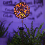 Round Iron Hollow Solar Lights with Flower Projection - Lamp Outdoor