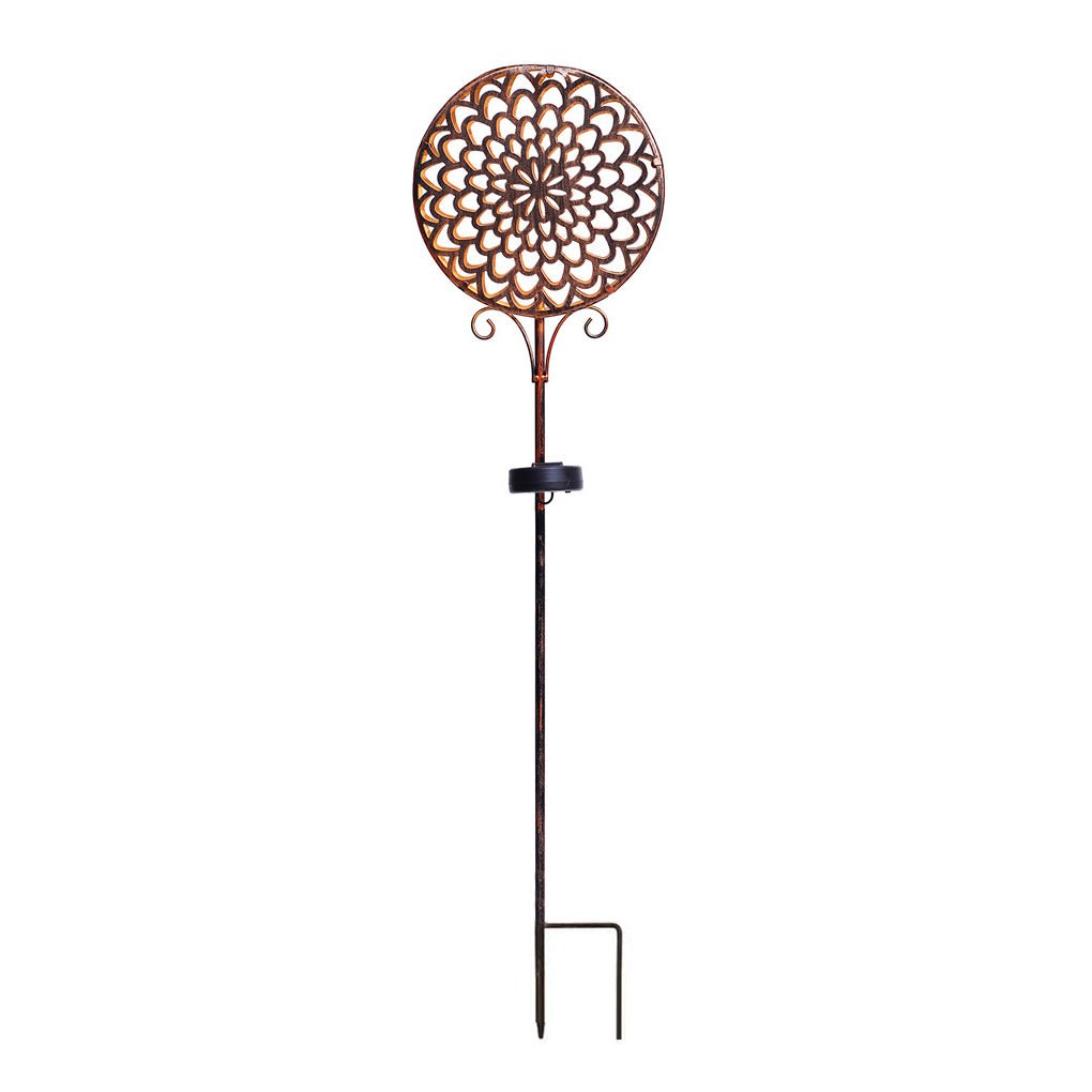 Round Iron Hollow Solar Lights with Flower Projection - Lamp Outdoor