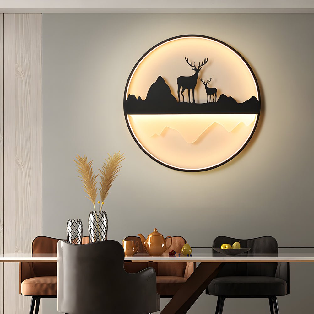 Round Mountain Scenery Silhouette Dimmable with Remote Outdoor Wall Lights - Lamp Outdoor