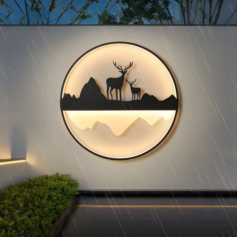 Round Mountain Scenery Silhouette Dimmable with Remote Outdoor Wall Lights - Lamp Outdoor