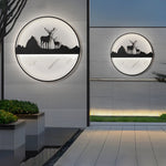 Round Mountain Scenery Silhouette Dimmable with Remote Outdoor Wall Lights - Lamp Outdoor