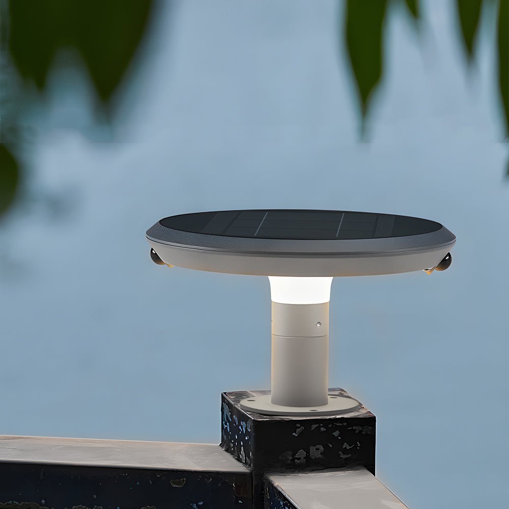 Simple Round LED Solar LED Post Light with Dual Motion Sensor - Lamp Outdoor