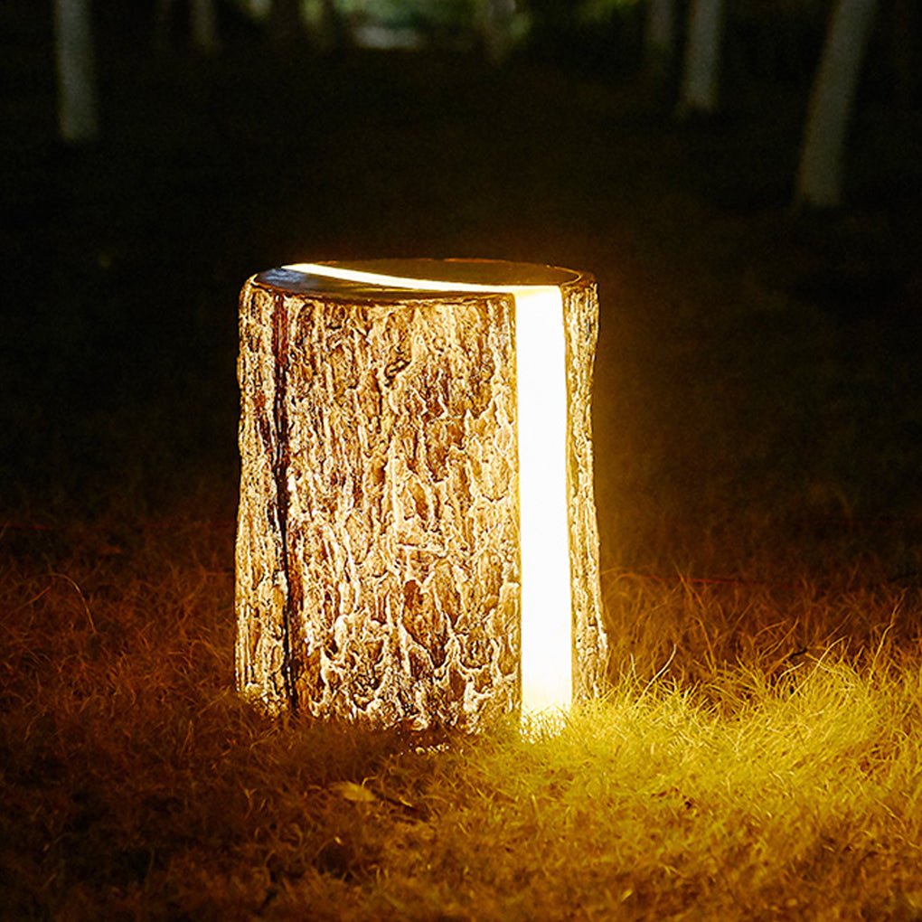 Realistic Tree Stump LED Outdoor Garden Lights - Cylindrical, Textured Design - Lamp Outdoor