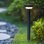 Sleek Modern Black Cylinder LED Solar Path Light with Adjustable Spike & Base - Lamp Outdoor