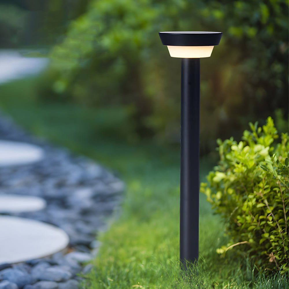 Sleek Modern Black Cylinder LED Solar Path Light with Adjustable Spike & Base - Lamp Outdoor