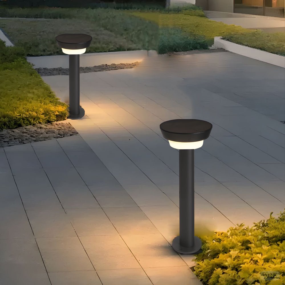 Sleek Modern Black Cylinder LED Solar Path Light with Adjustable Spike & Base - Lamp Outdoor