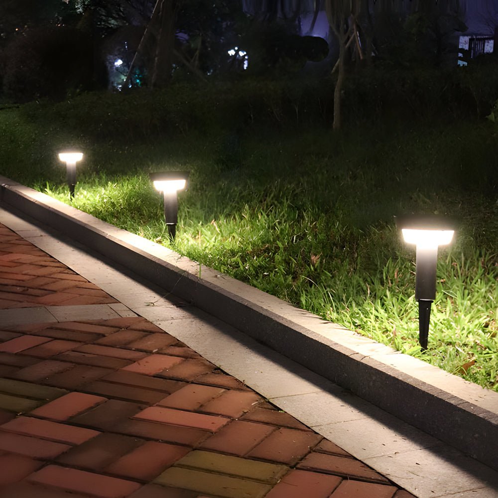 Sleek Modern Black Cylinder LED Solar Path Light with Adjustable Spike & Base - Lamp Outdoor