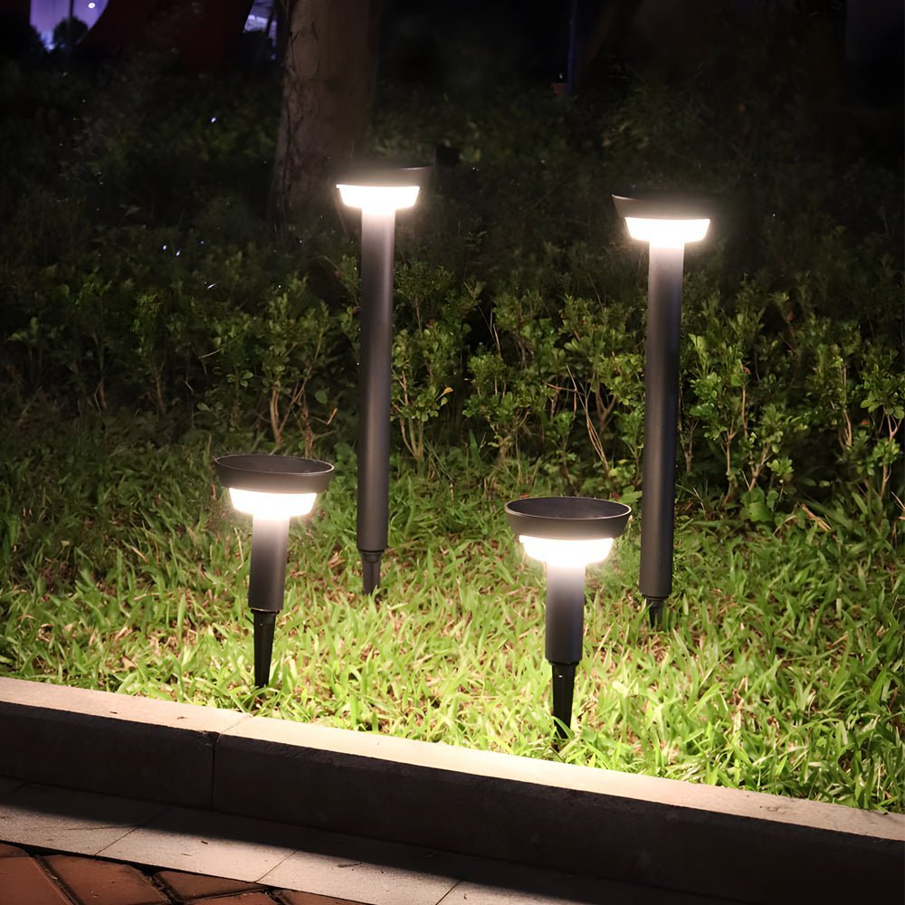 Sleek Modern Black Cylinder LED Solar Path Light with Adjustable Spike & Base - Lamp Outdoor