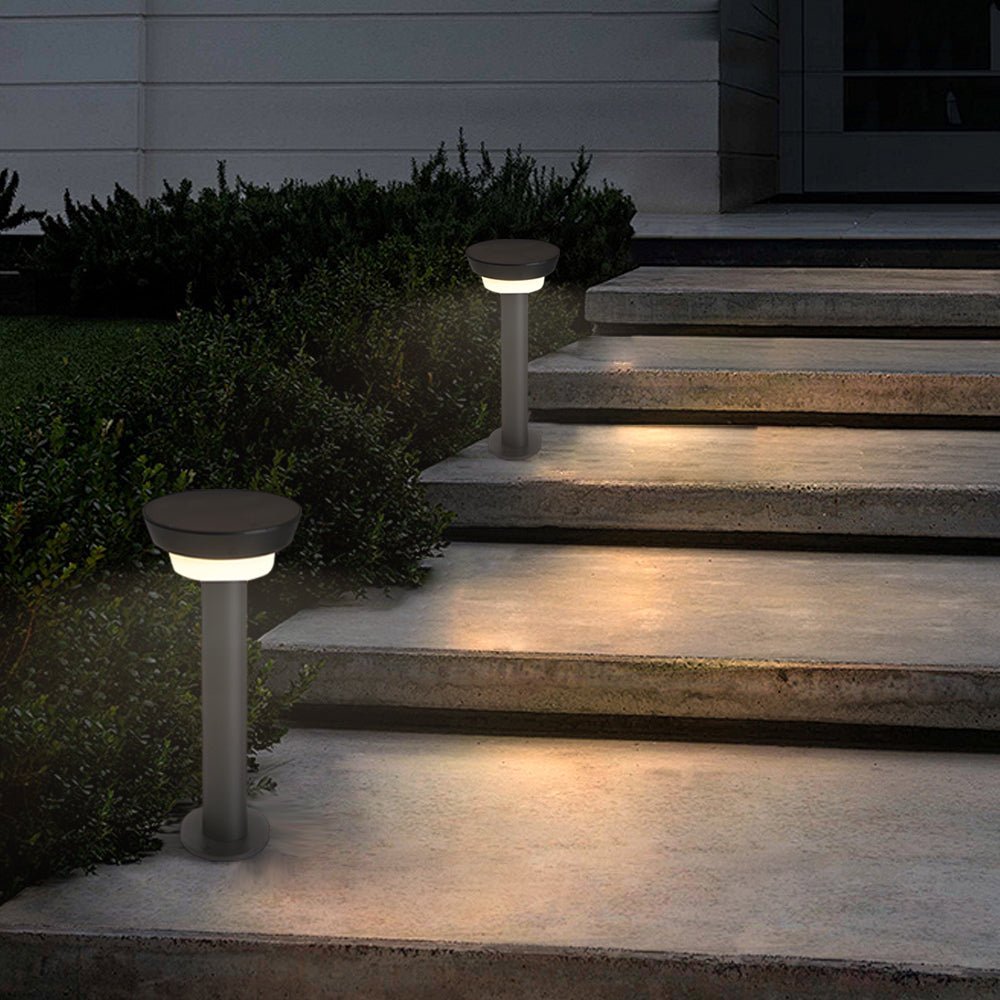 Sleek Modern Black Cylinder LED Solar Path Light with Adjustable Spike & Base - Lamp Outdoor