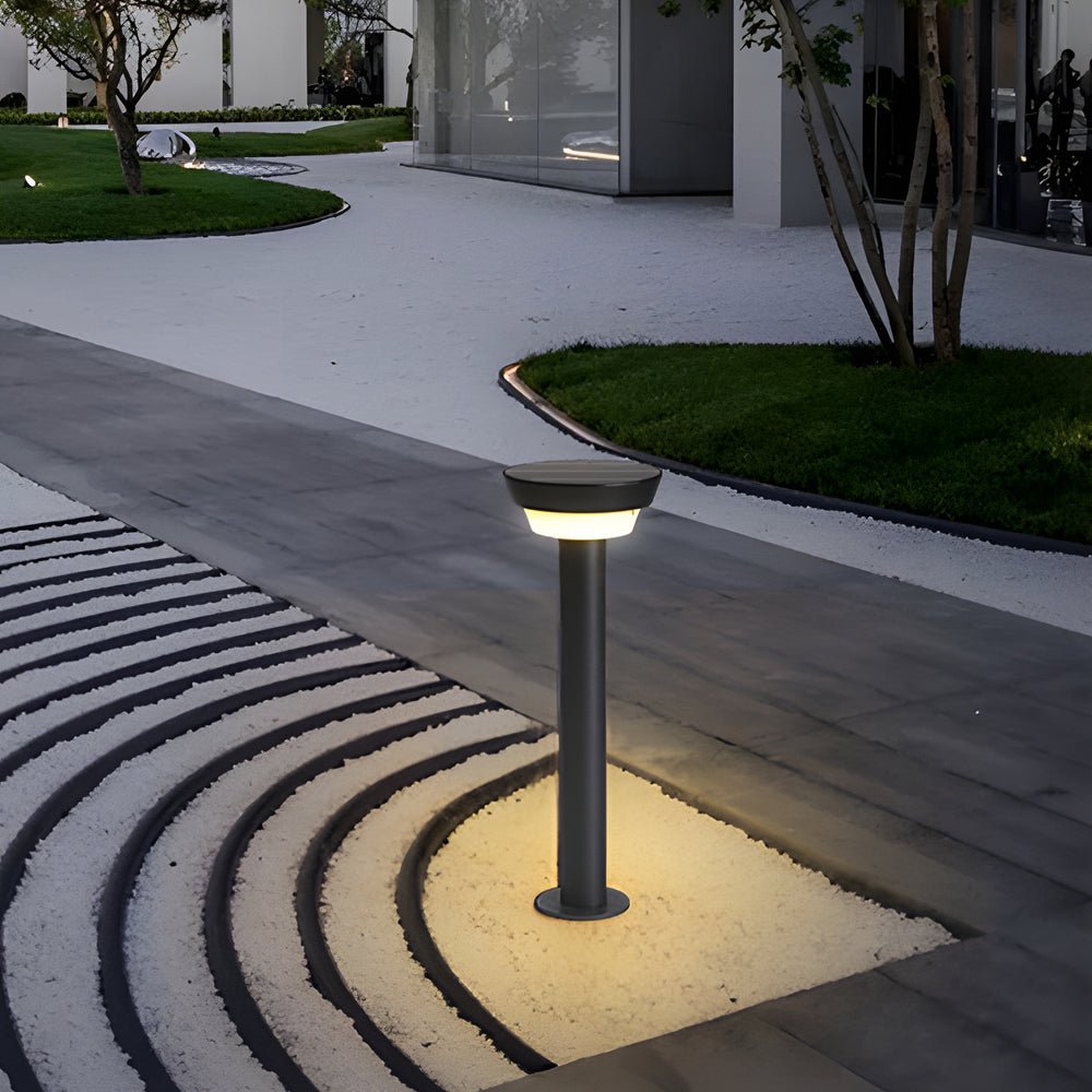 Sleek Modern Black Cylinder LED Solar Path Light with Adjustable Spike & Base - Lamp Outdoor