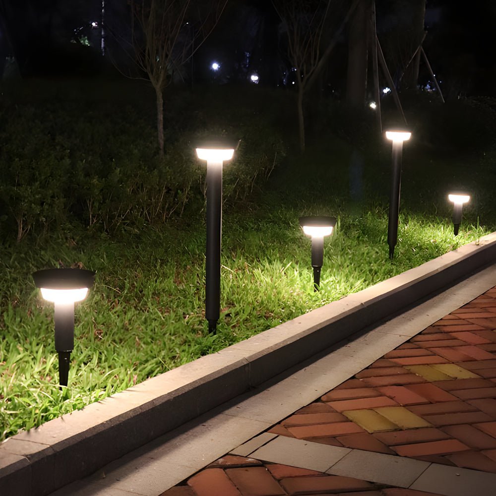 Sleek Modern Black Cylinder LED Solar Path Light with Adjustable Spike & Base - Lamp Outdoor