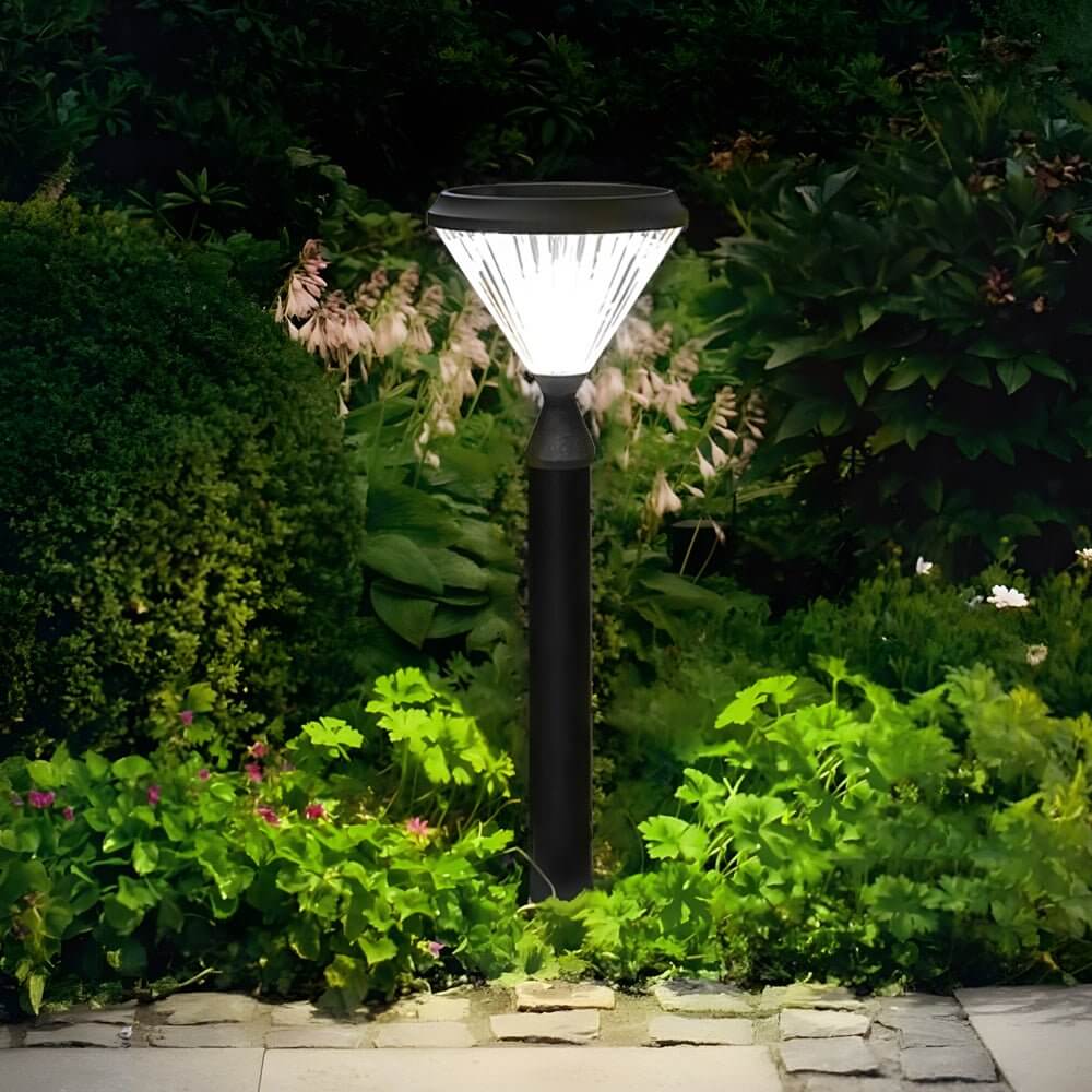 Sleek Solar LED Outdoor Landscape Post Pole Lights - Black Tapered Top - Lamp Outdoor