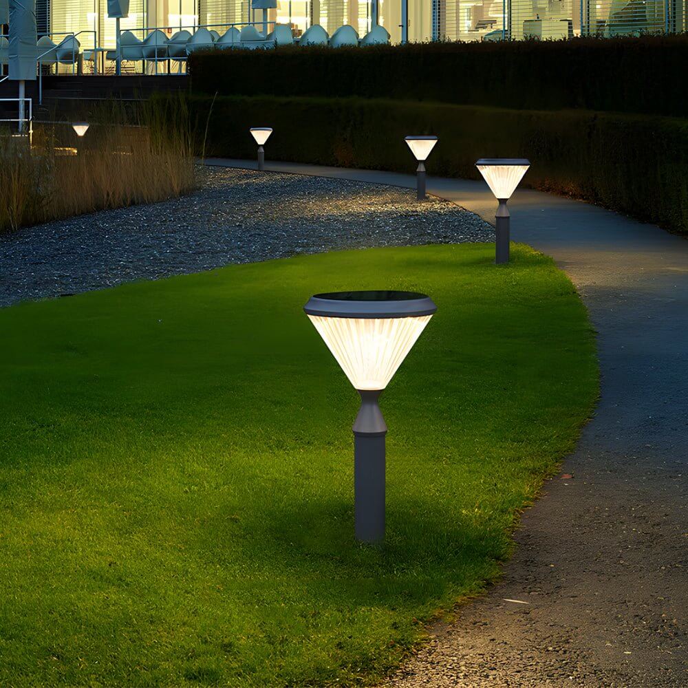 Sleek Solar LED Outdoor Landscape Post Pole Lights - Black Tapered Top - Lamp Outdoor