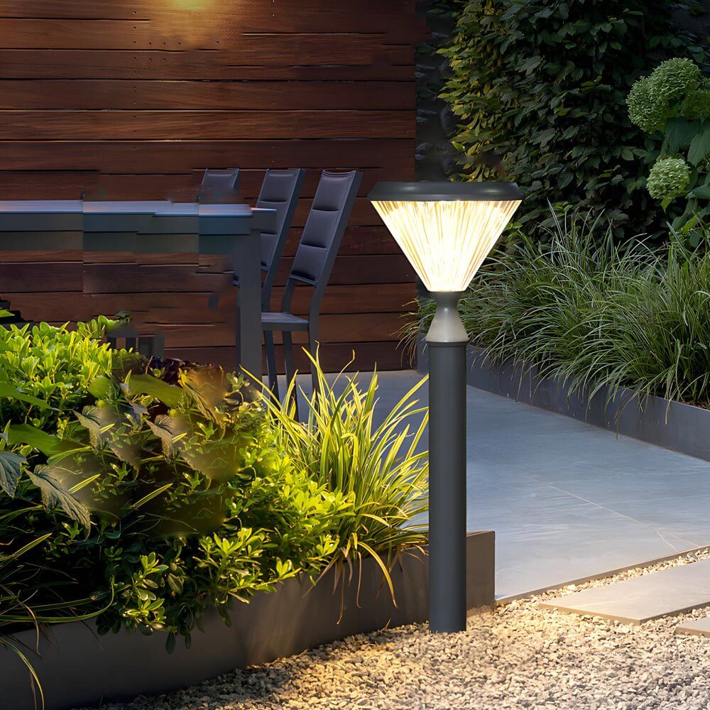 Sleek Solar LED Outdoor Landscape Post Pole Lights - Black Tapered Top - Lamp Outdoor