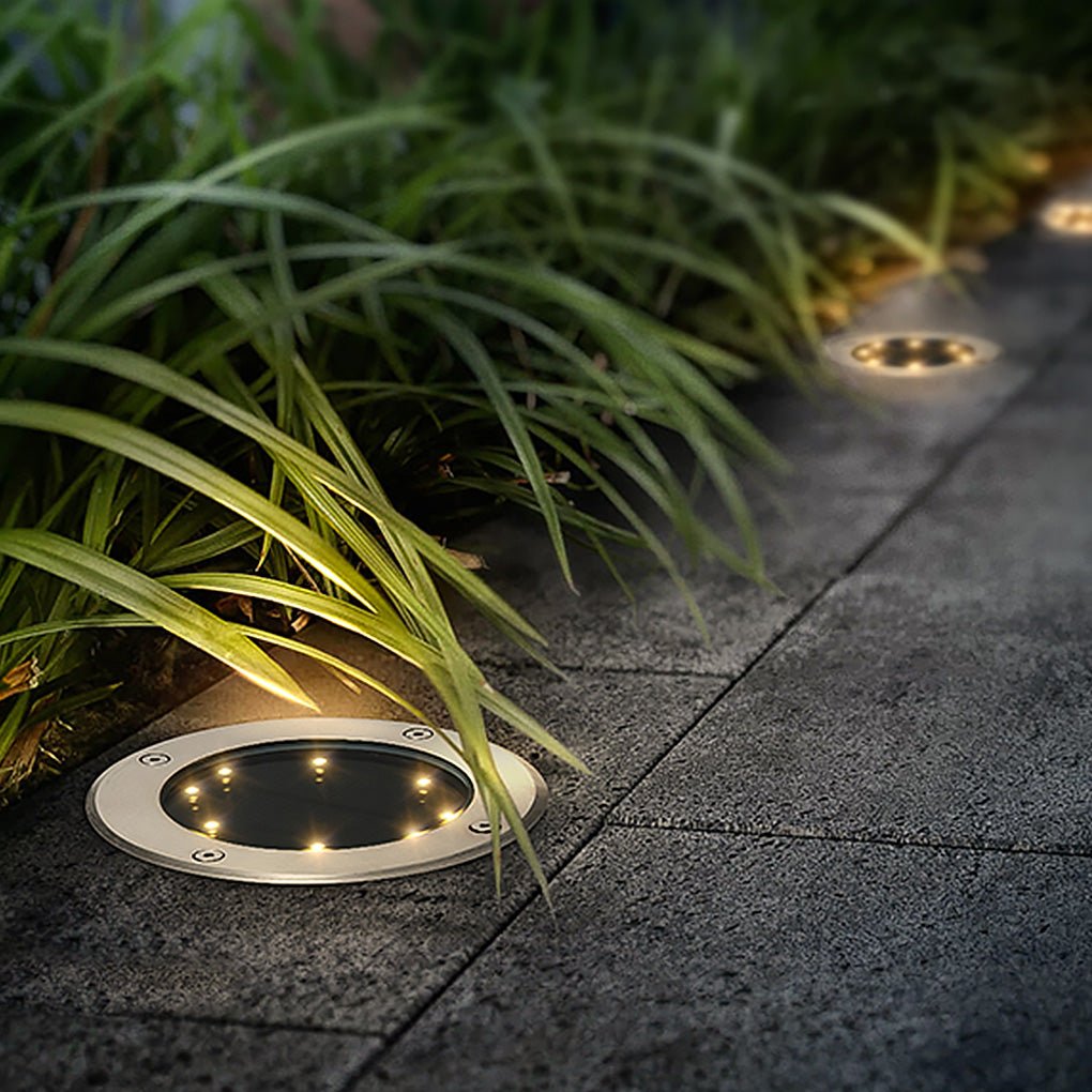 LED Waterproof Ground Dish Lights with Solar Top and Side Emitting Design - Lamp Outdoor