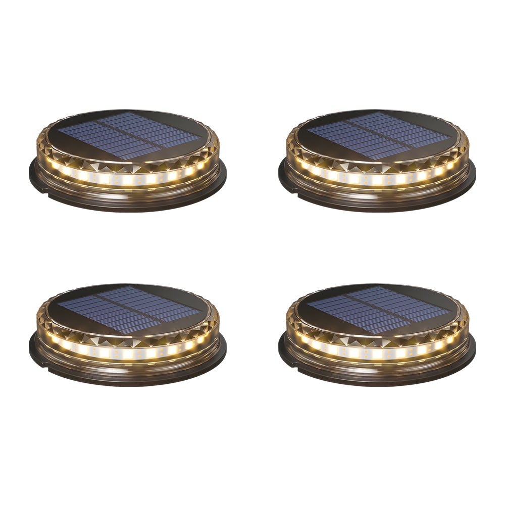 Solar-Powered LED Black Disc Pathway Lights - 4 Pack Outdoor Lighting - Lamp Outdoor