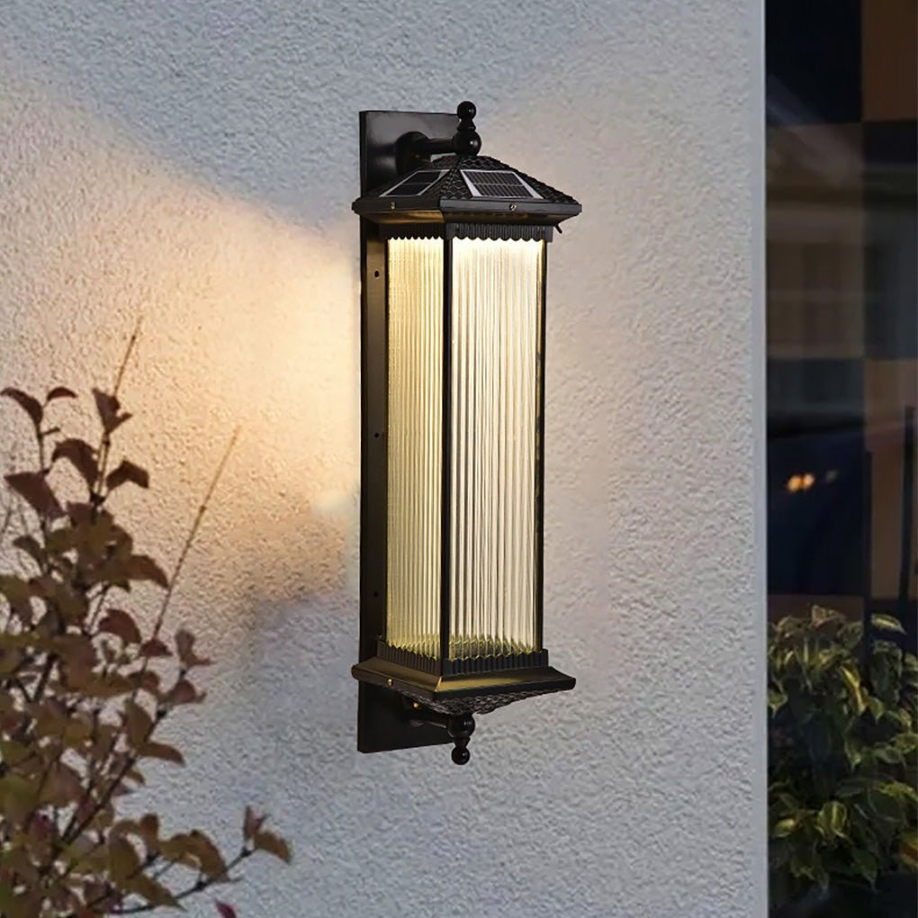 Vintage Striped Glass Shade IP55 Waterproof Retro Solar Lights Outdoor - Lamp Outdoor