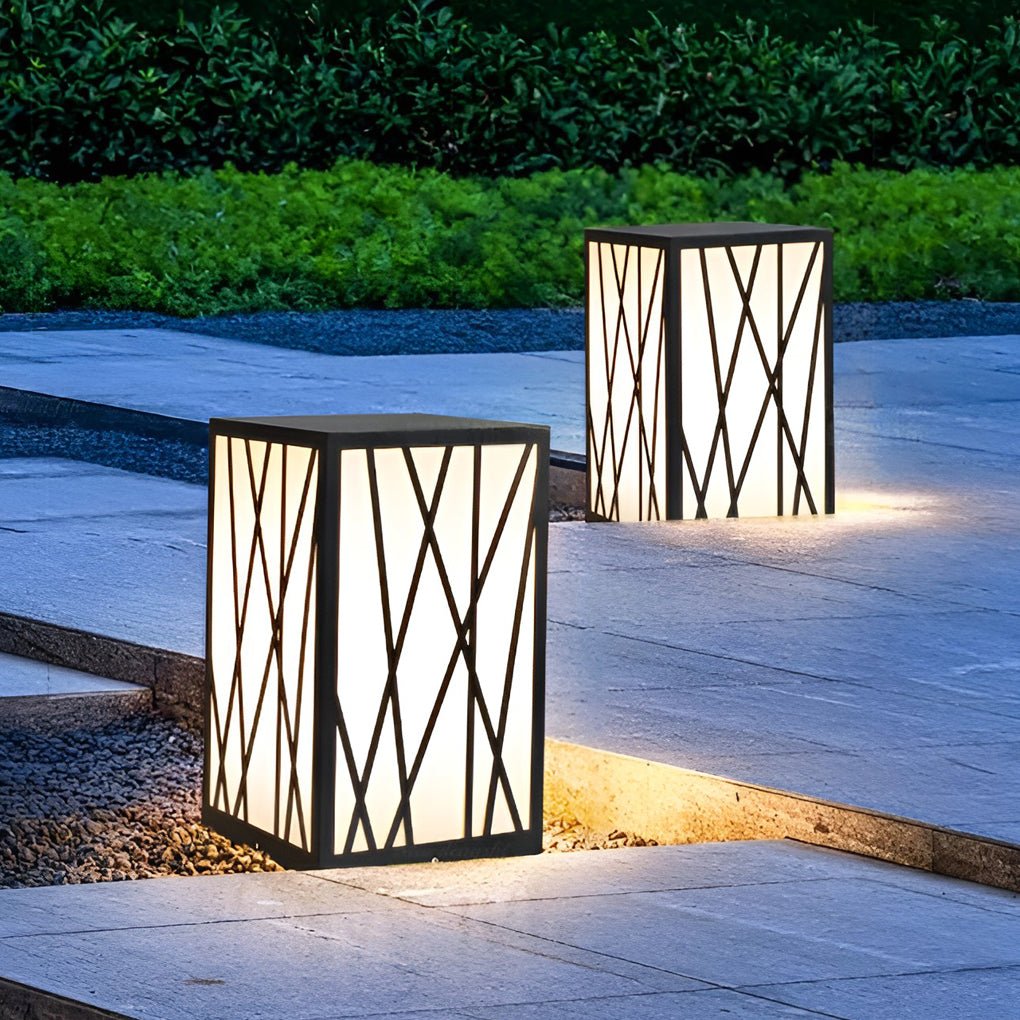 20W Square Solar LED Bollard Lights with Linear Pattern Lampshade - Lamp Outdoor