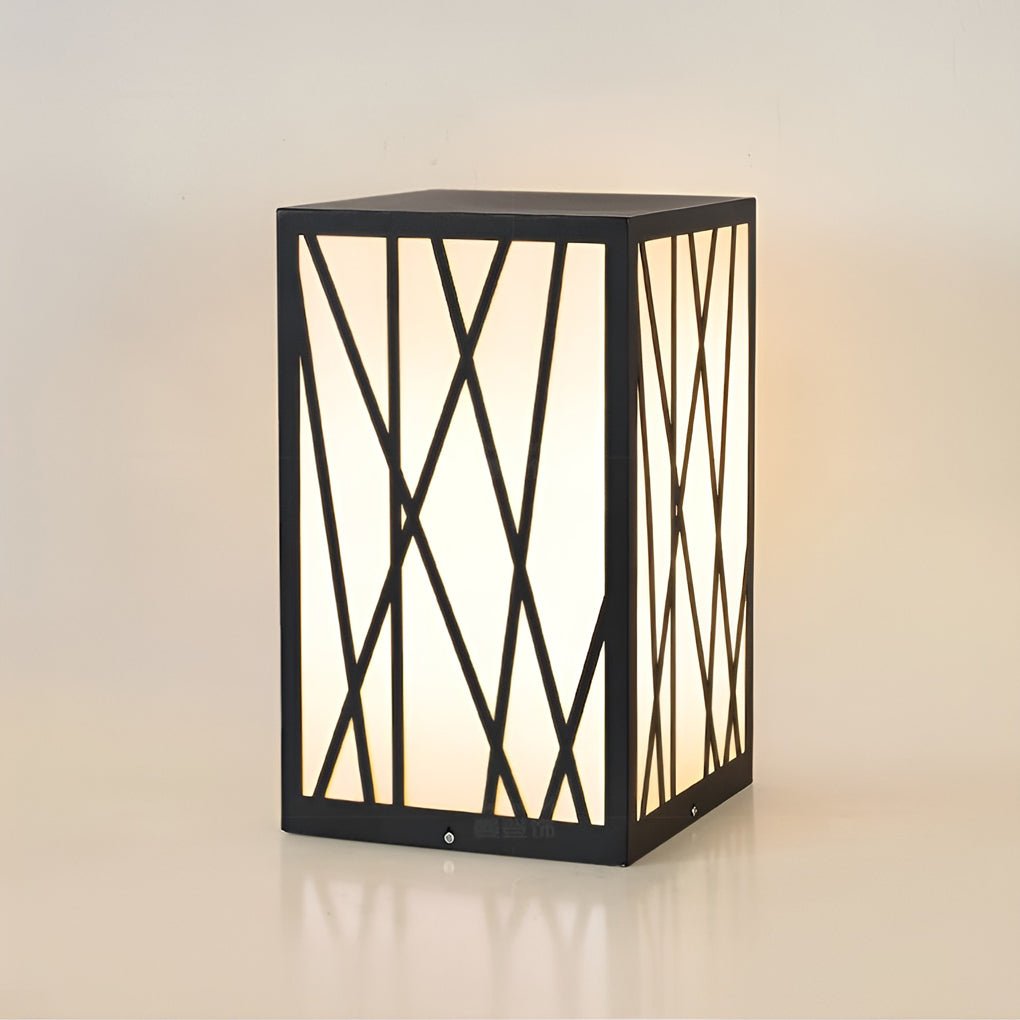 20W Square Solar LED Bollard Lights with Linear Pattern Lampshade - Lamp Outdoor