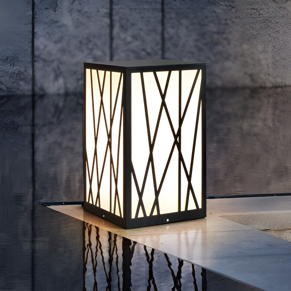 20W Square Solar LED Bollard Lights with Linear Pattern Lampshade - Lamp Outdoor