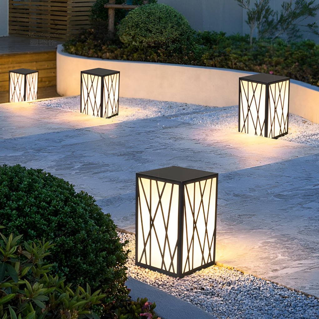 20W Square Solar LED Bollard Lights with Linear Pattern Lampshade - Lamp Outdoor