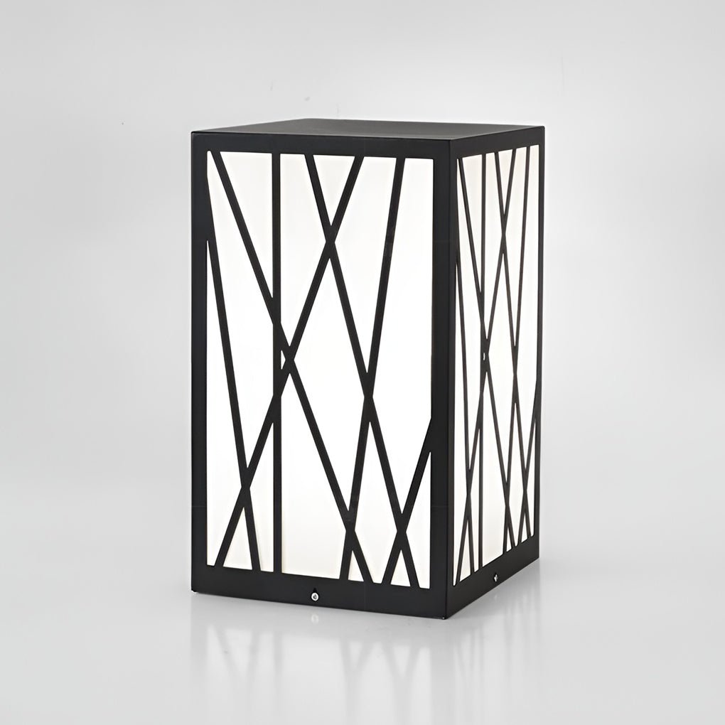 20W Square Solar LED Bollard Lights with Linear Pattern Lampshade - Lamp Outdoor