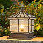 Square Bronze Hardwired/Solar Pillar Lamp Fence Post Light with 3 Step Dimming - Lamp Outdoor