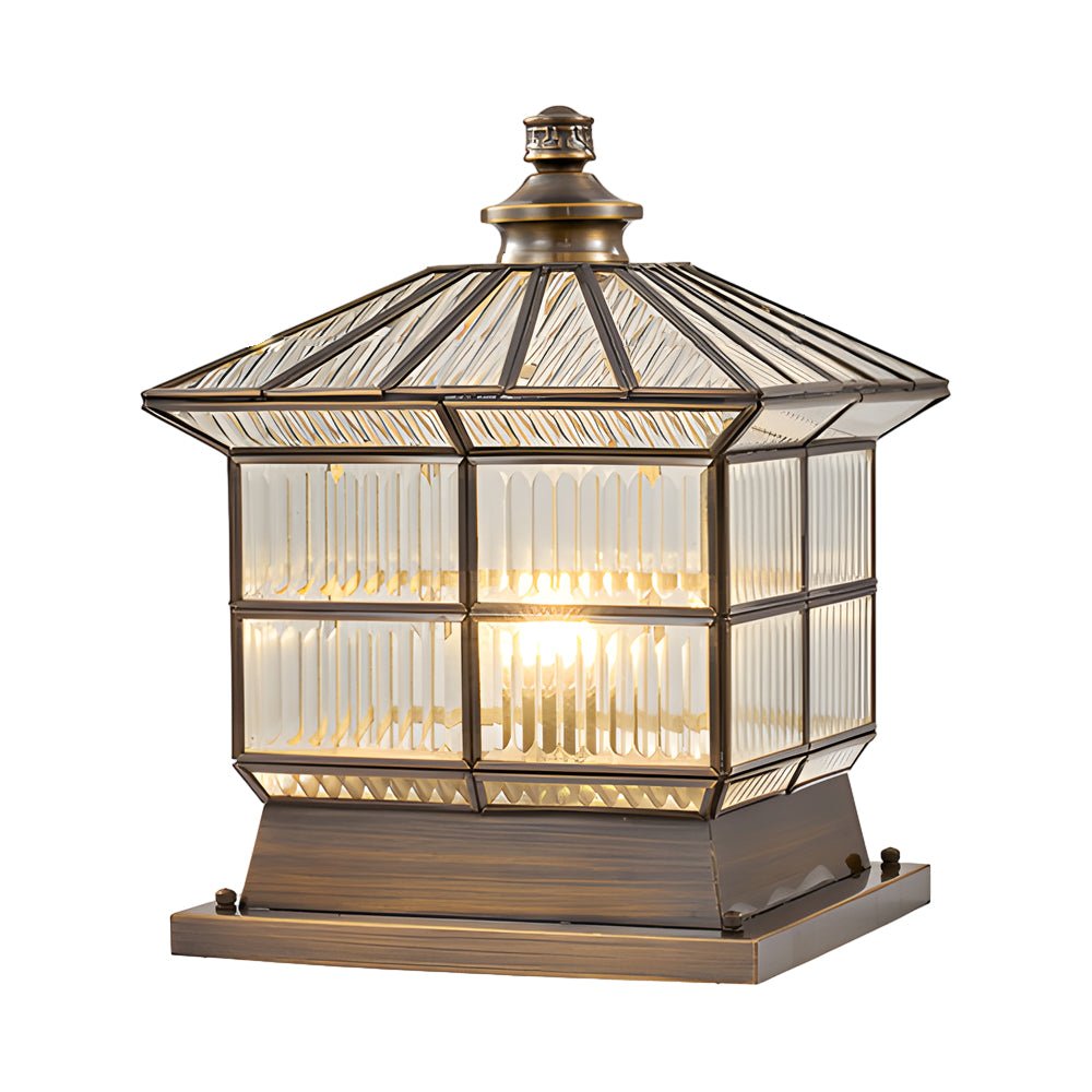 Square Bronze Hardwired/Solar Pillar Lamp Fence Post Light with 3 Step Dimming - Lamp Outdoor