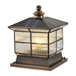 Square Bronze Hardwired/Solar Pillar Lamp Fence Post Light with 3 Step Dimming - Lamp Outdoor