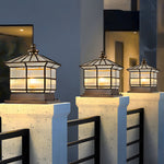 Square Bronze Hardwired/Solar Pillar Lamp Fence Post Light with 3 Step Dimming - Lamp Outdoor