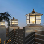 Square Bronze Hardwired/Solar Pillar Lamp Fence Post Light with 3 Step Dimming - Lamp Outdoor