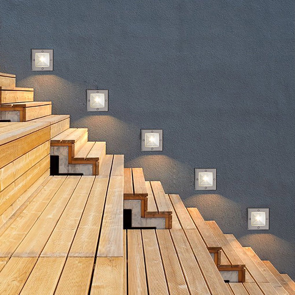 Square 90-260V In-Wall Recessed 4W LED Step Lights for Outdoor Stairs, Deck, and Patio - Lamp Outdoor