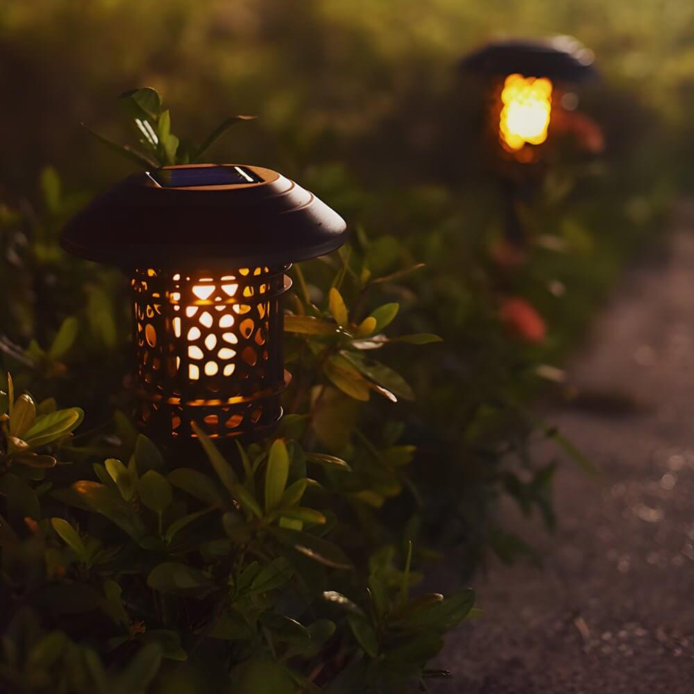 Stylish Black Solar Stake Pathway Light with Flamed SMD LEDs - 22.4 Inches Tall - Lamp Outdoor