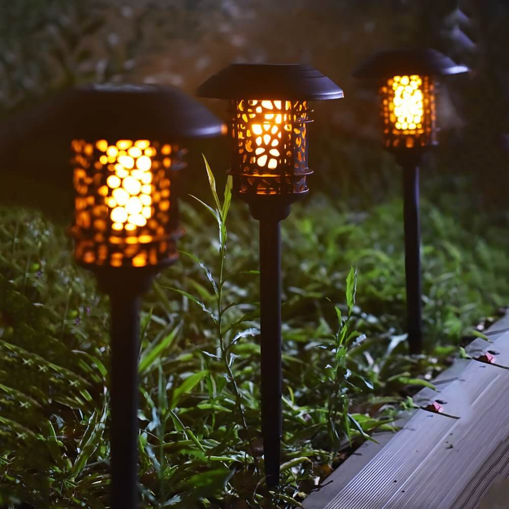 Stylish Black Solar Stake Pathway Light with Flamed SMD LEDs - 22.4 Inches Tall - Lamp Outdoor