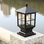 Traditional Square Waterproof LED Black Classic Solar Pillar Lights - Lamp Outdoor