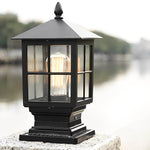 Traditional Square Waterproof LED Black Classic Solar Pillar Lights - Lamp Outdoor