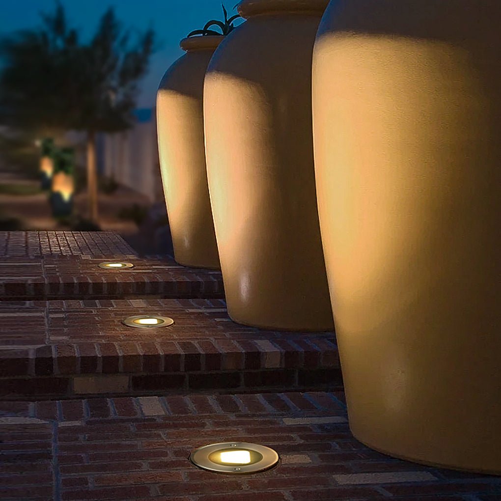 Ultra-thin Waterproof Recessed Step Lights LED Ground Lighting for Stairs, Decks (IP65, 110-240V, Warm White) - Lamp Outdoor