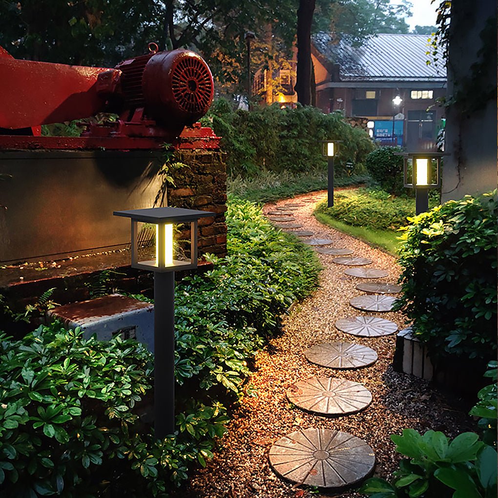 Wide Top LED Post Lights with Rain Shield & Hollow Interior Dual Power Options - Lamp Outdoor