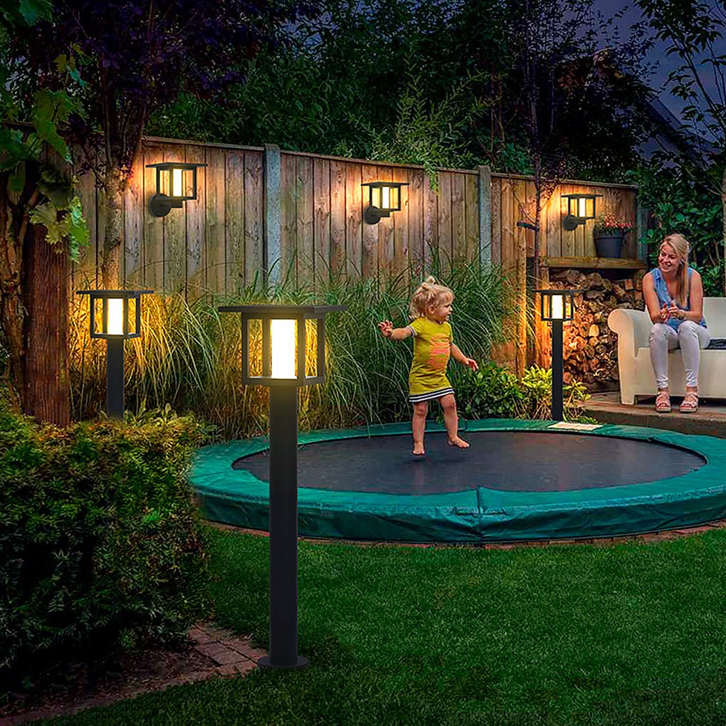 Wide Top LED Post Lights with Rain Shield & Hollow Interior Dual Power Options - Lamp Outdoor