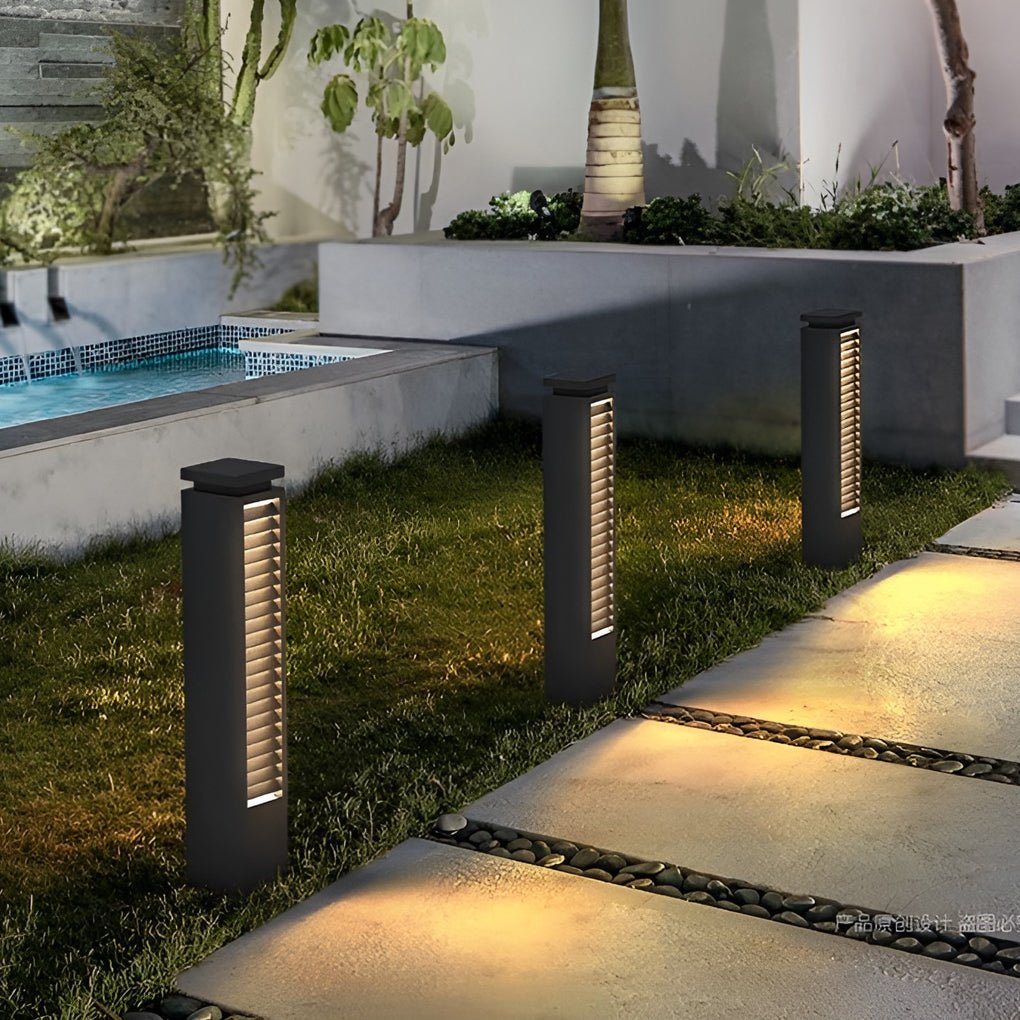 Sleek Stainless Steel LED Louvered Pathway Bollard Lights Modern Waterproof Design - Lamp Outdoor