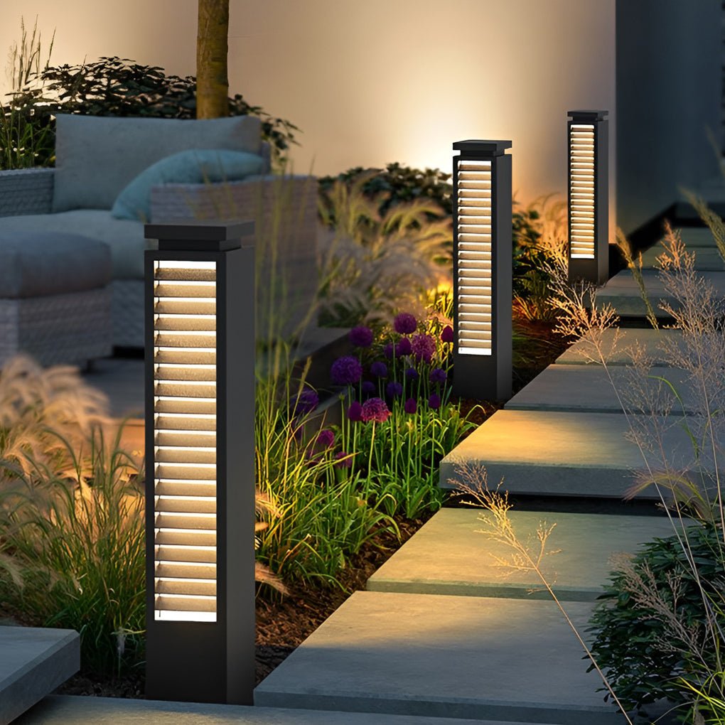 Sleek Stainless Steel LED Louvered Pathway Bollard Lights Modern Waterproof Design - Lamp Outdoor