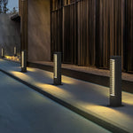 Sleek Stainless Steel LED Louvered Pathway Bollard Lights Modern Waterproof Design - Lamp Outdoor