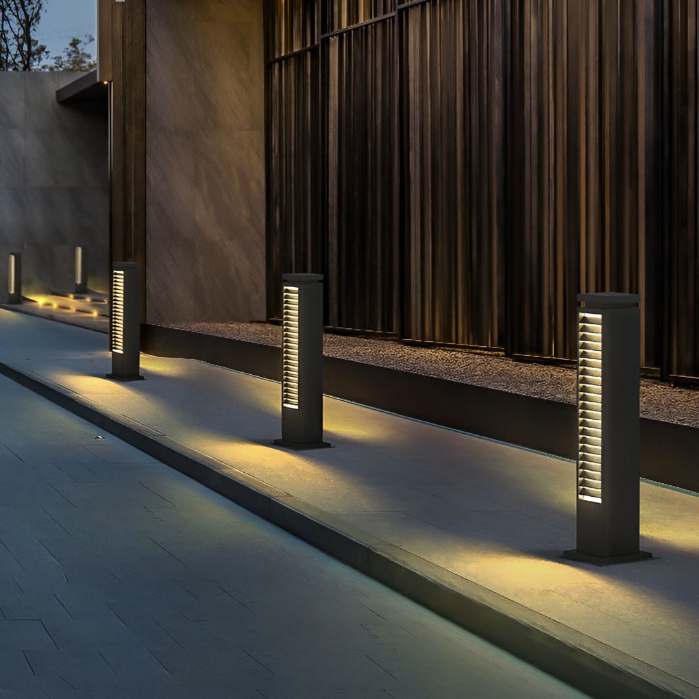 Sleek Stainless Steel LED Louvered Pathway Bollard Lights Modern Waterproof Design - Lamp Outdoor