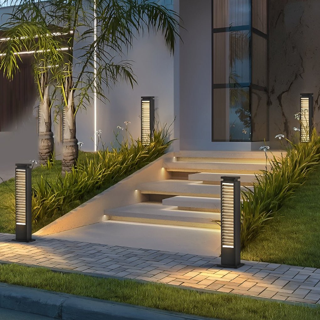 Sleek Stainless Steel LED Louvered Pathway Bollard Lights Modern Waterproof Design - Lamp Outdoor