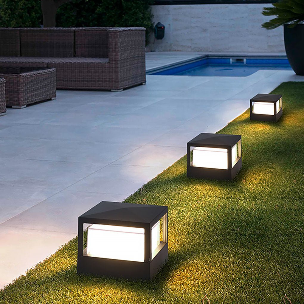 Square Double Layer Shade Outdoor Pier Mount Light Post Lamp - Lamp Outdoor