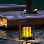 Traditional Asian Outdoor Light with Rectangular Frame and Patterned Lampshade - Lamp Outdoor