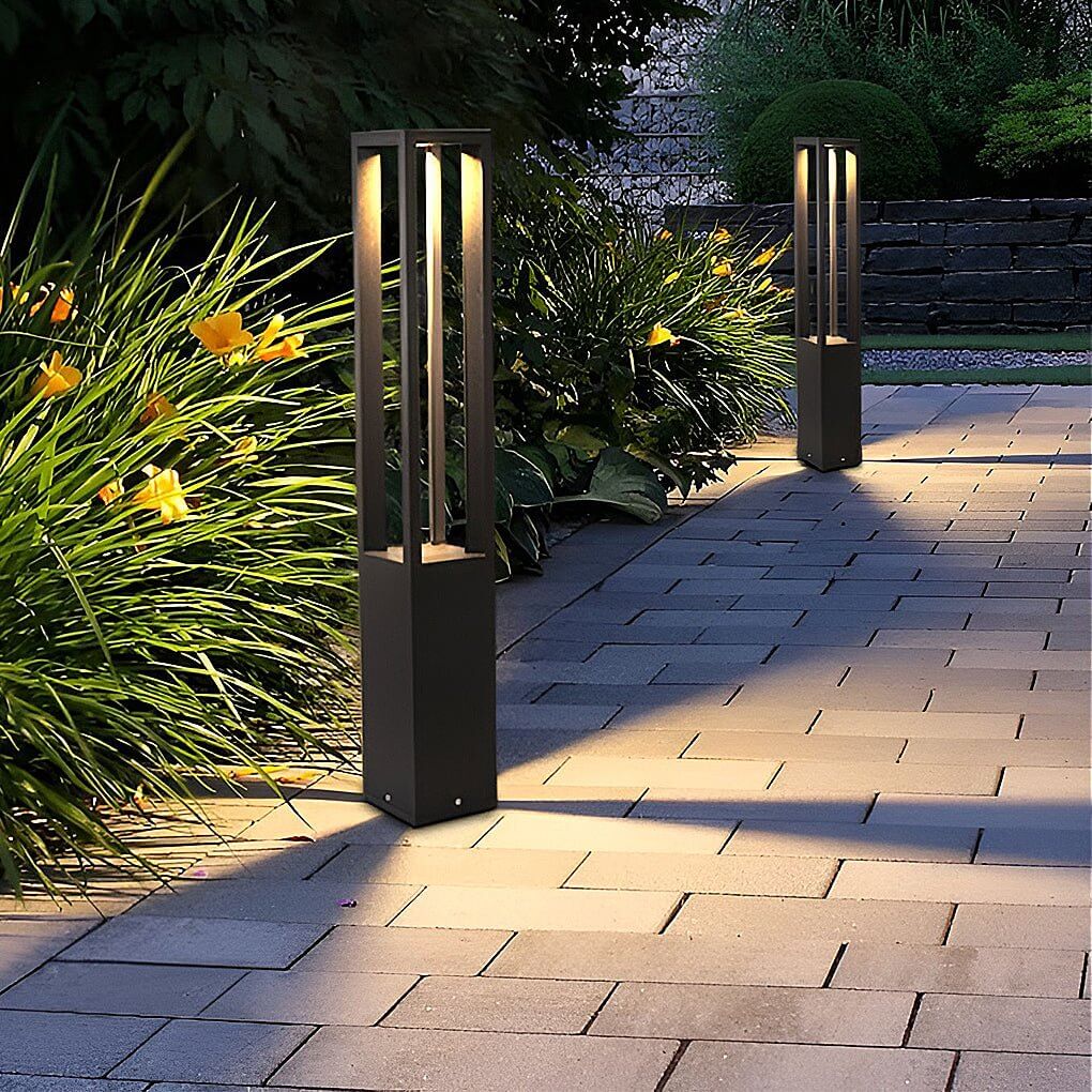 Black Aluminum Garden LED 7W 4-Beam Landscape Bollard Lights - Lamp Outdoor