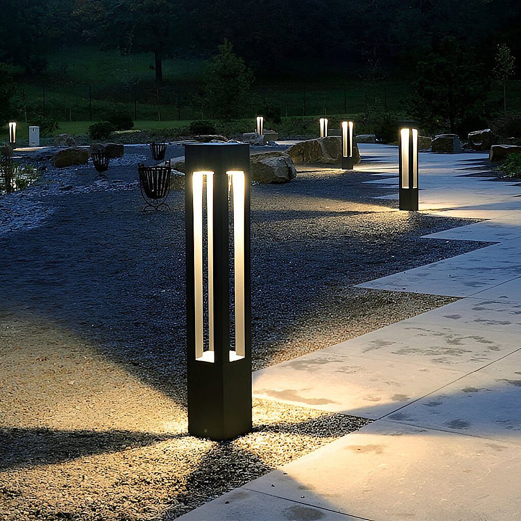 Black Aluminum Garden LED 7W 4-Beam Landscape Bollard Lights - Lamp Outdoor