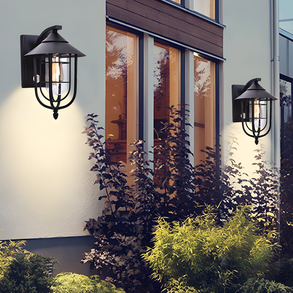 Waterproof Retro Iron Glass Motion Sensor Black Modern Outdoor Wall Lights - Lamp Outdoor