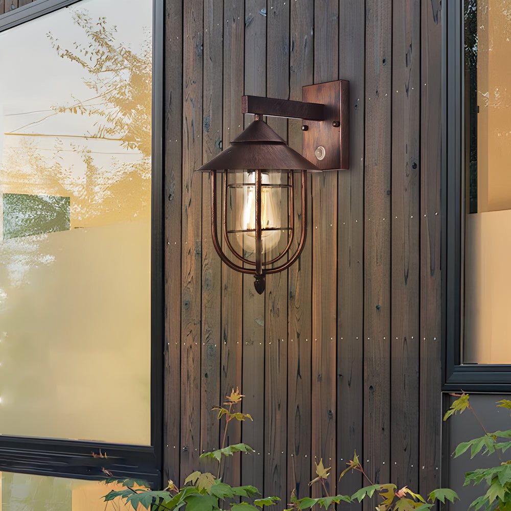 Waterproof Retro Iron Glass Motion Sensor Black Modern Outdoor Wall Lights - Lamp Outdoor